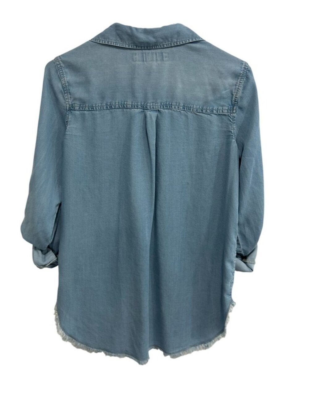 Thread + Supply Small Blue Tencel Button-Down Frayed Shirt Minimalist Coastal - Picture 2 of 11